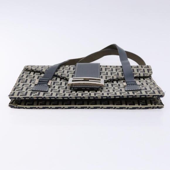 FENDI Zucchino Canvas Mamma Baguette Hand Bag Navy Silver - Picture 9 of 14